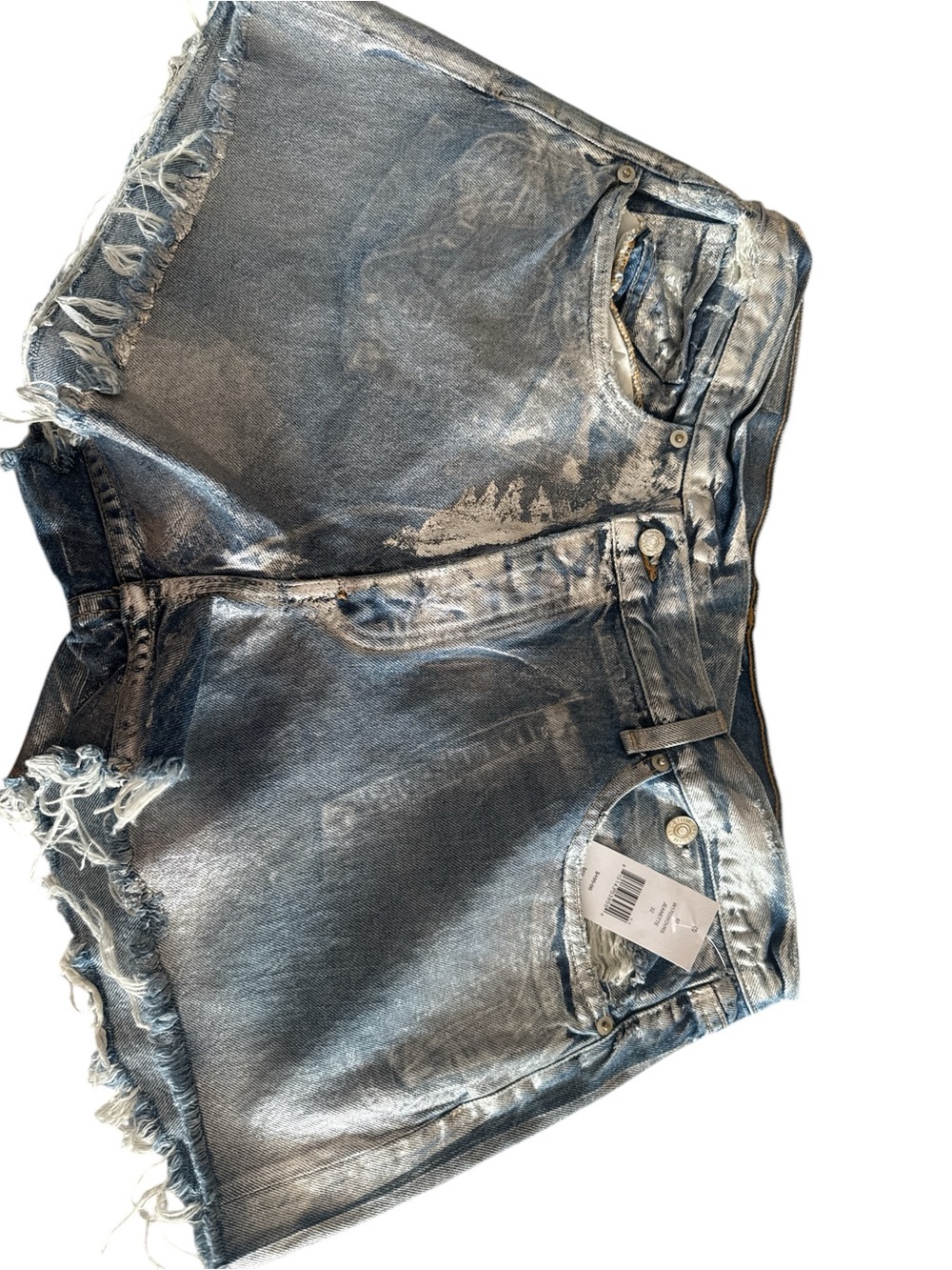 EB Denim Distressed Bleach-Wash Jean Shorts with silver foil